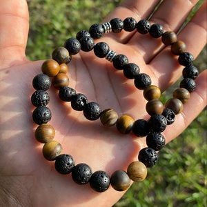 Matte Tigers eye lava bead bracelet